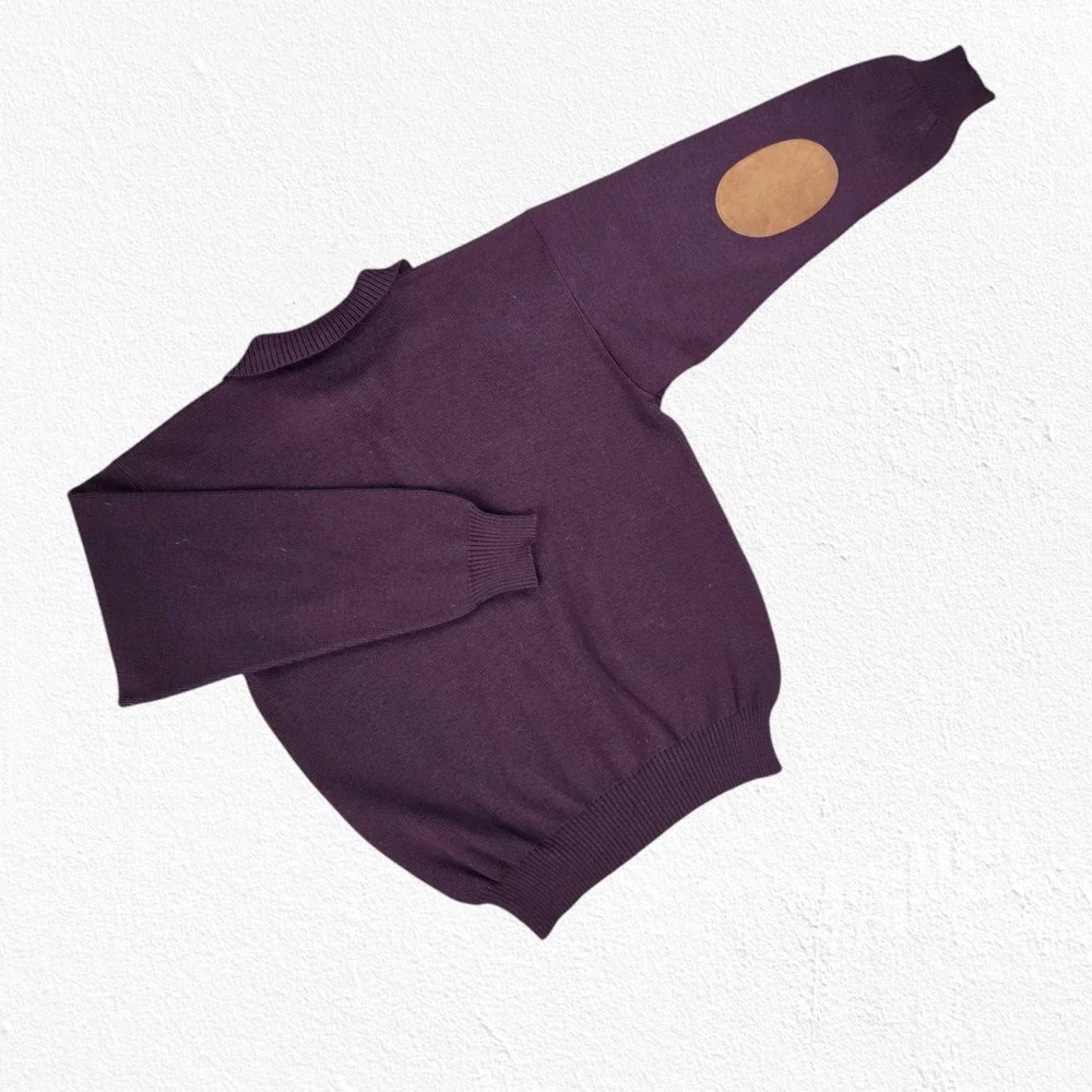 80s Vintage Tricots St. Raphael Burgundy Polo Elbow Patch Sweater Size Medium